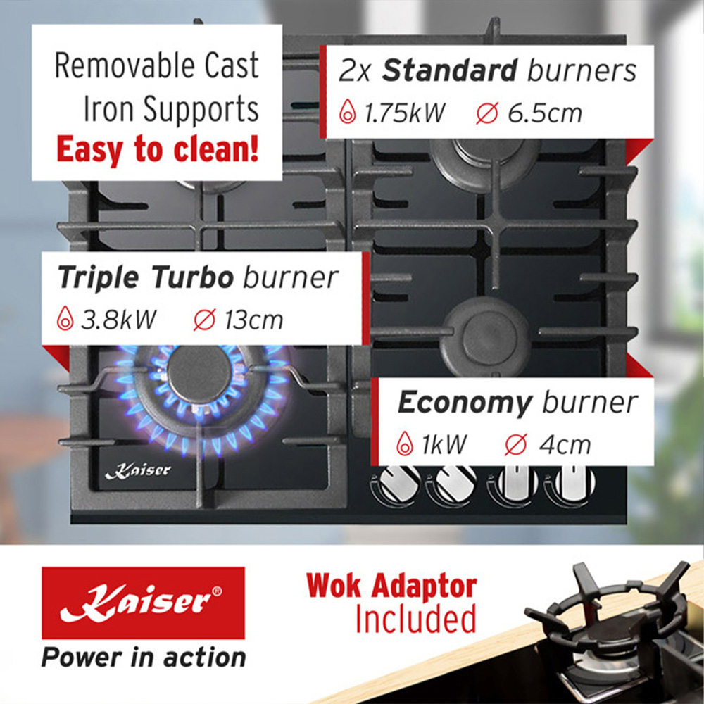 Kaiser Grand Chef Black Glass Turbo Gas Hob Image 6