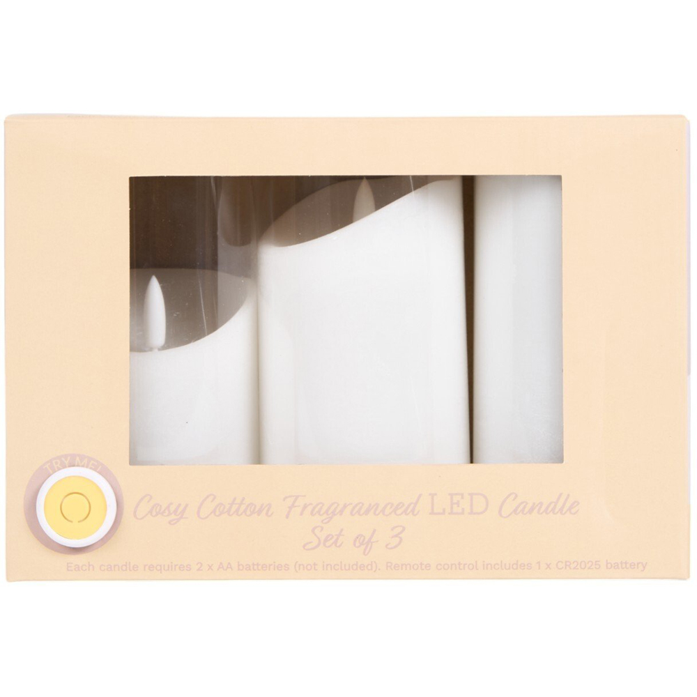 Set of 3 Cosy Cotton Fragranced LED Candles - White Image 3