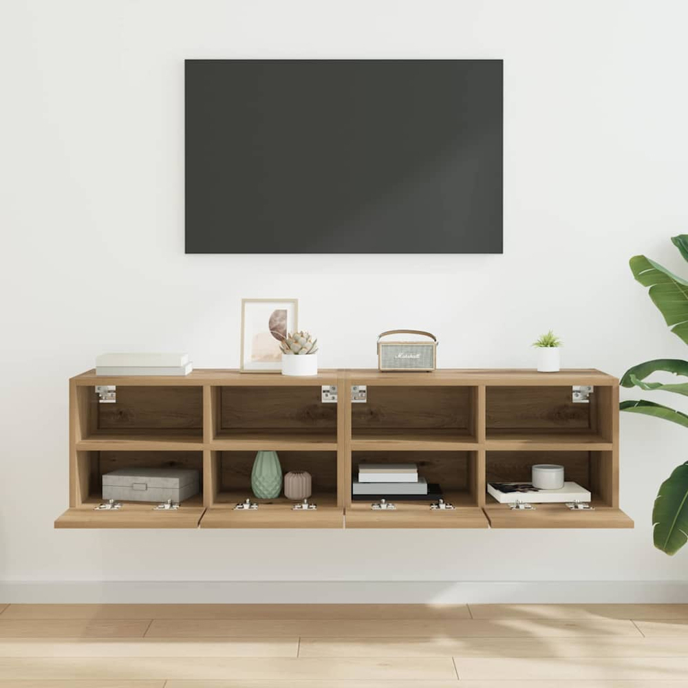vidaXL 2 Door 2 Shelf Artisan Oak Wall Mounted TV Unit Set of 2 Image 9