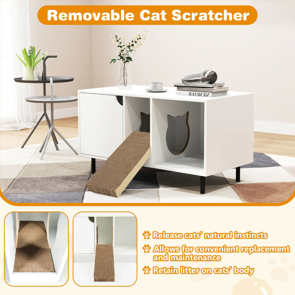 Costway White Cat Litter Box Enclosure with Storage and Scratching Board Image 5