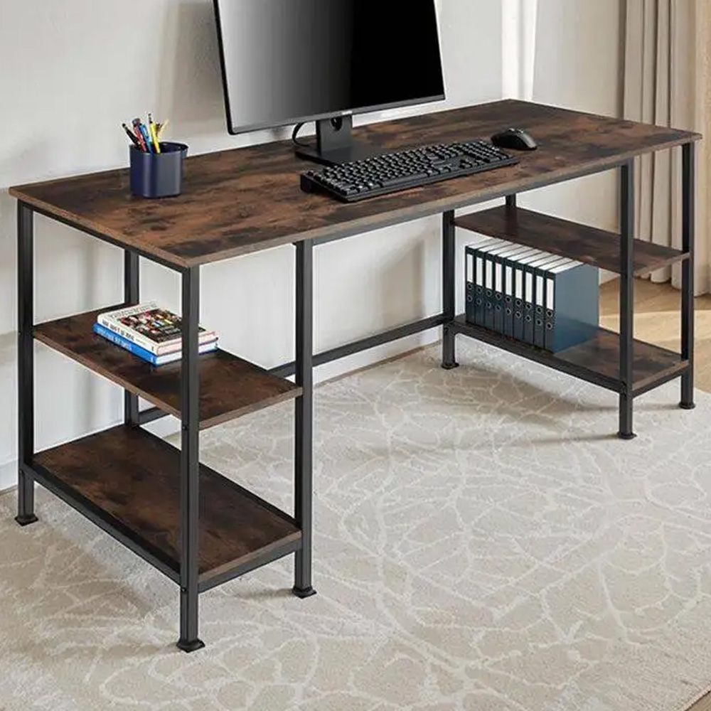 tectake 4 Shelf Industrial Dark Wood Desk Image 1