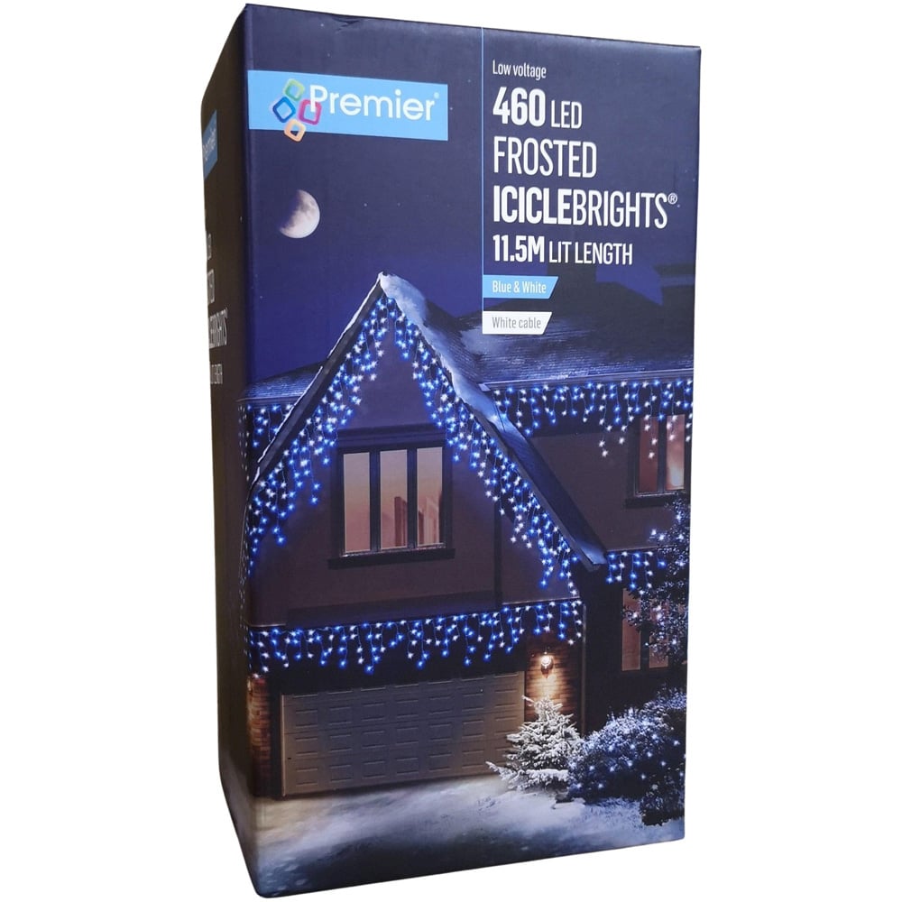 Premier IcicleBrights 640 Blue and White LED Multi-Function White Cable Icicle Light 11.5m Image 2