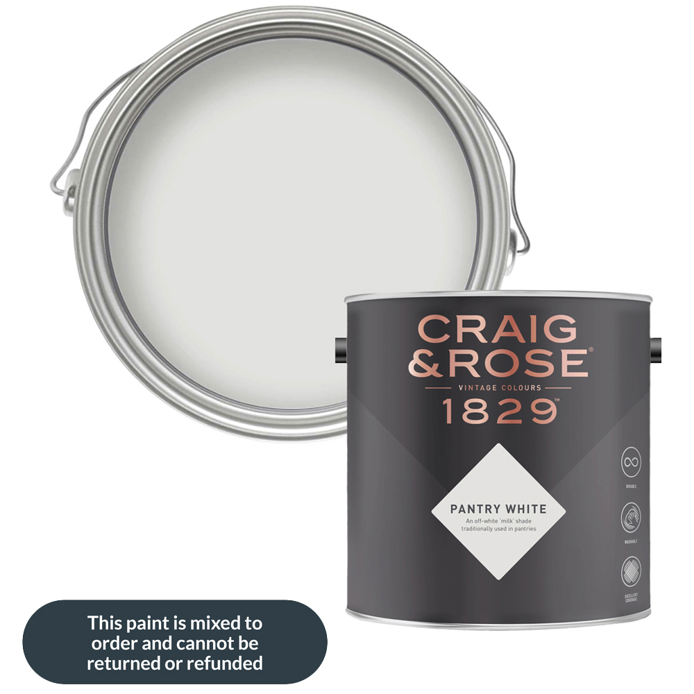 Craig & Rose Walls and Ceilings Pantry White Chalky Emulsion Paint 5L Image 1