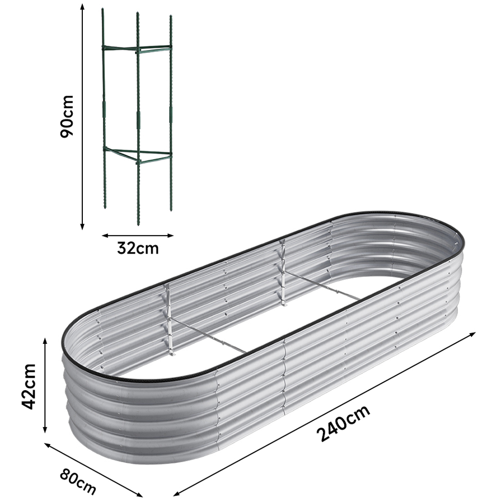 Living and Home Silver Oval Galvanised Steel Raised Garden Bed 240 x 42cm Image 9