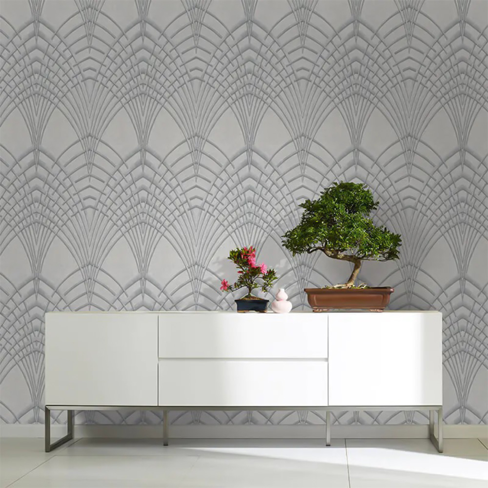 Galerie Avalon Pointed Arches Silver Grey Wallpaper Image 2