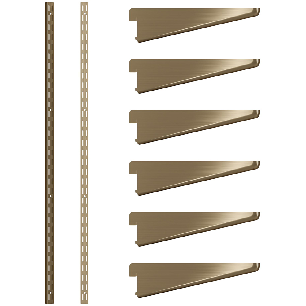 Rothley Antique Brass Twin Slot Shelving Kit 4.5 inch Brackets and 78 inch Uprights Image 1