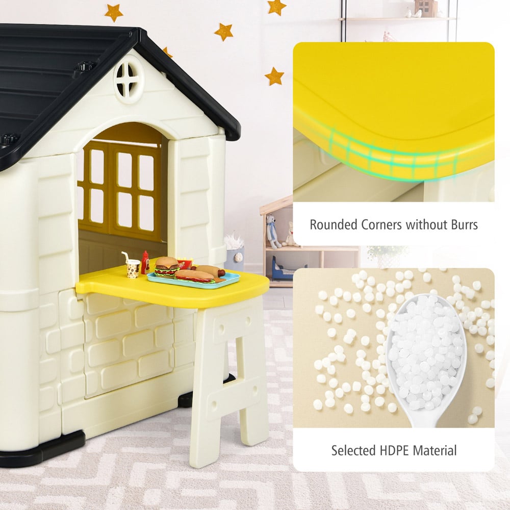 Costway Yellow Cottage Pretend Play Centre with Picnic Table Image 6