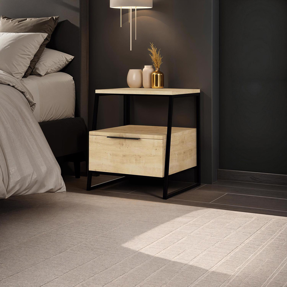 FWStyle Pal Single Drawer Single Shelf Oak Bedside Table Image 5