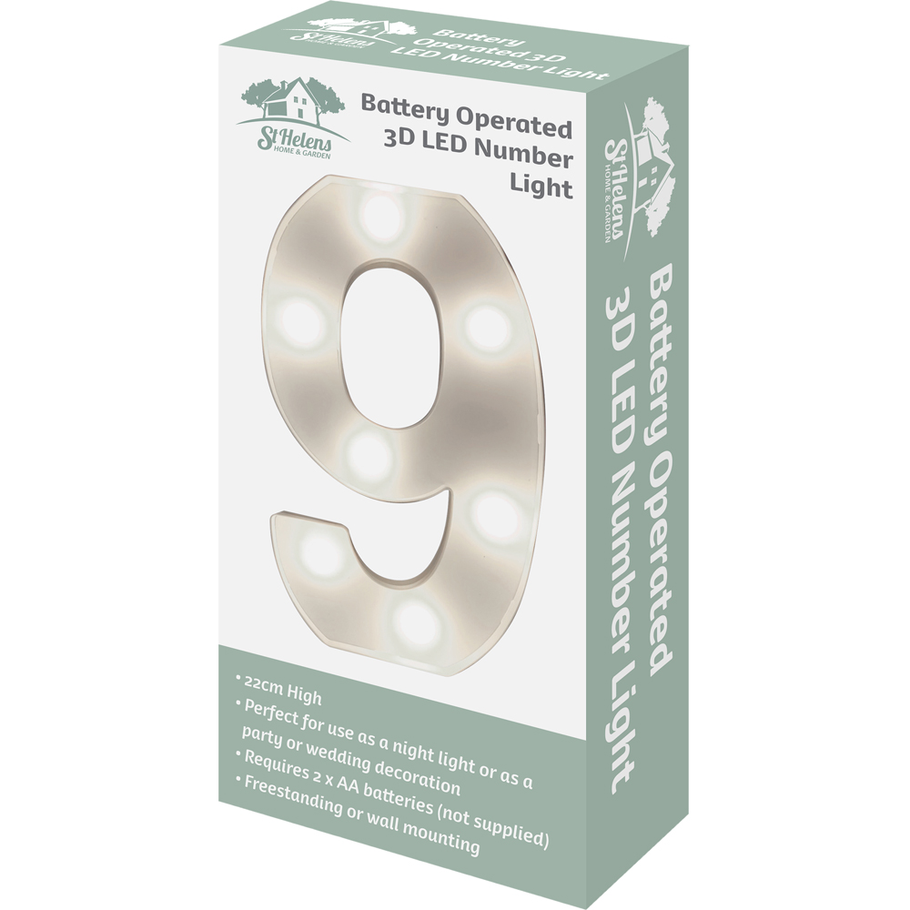 St Helens Battery Operated 3D LED Number 9 Light Image 3