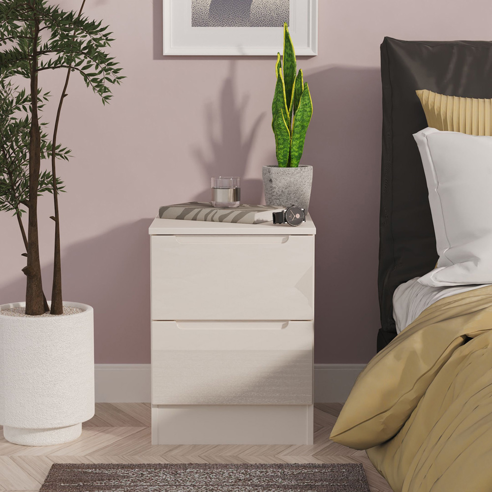 Crowndale Milan 2 Drawer Kashmir Gloss and Kashmir Compact Bedside Cabinet Ready Assembled Image 7