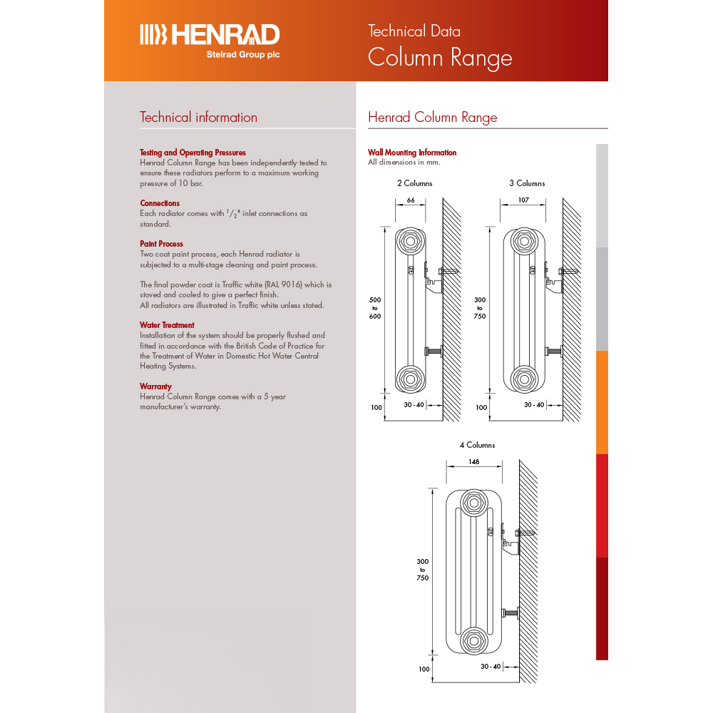 Henrad White 4 Column Radiator 300 x 624mm Image 5