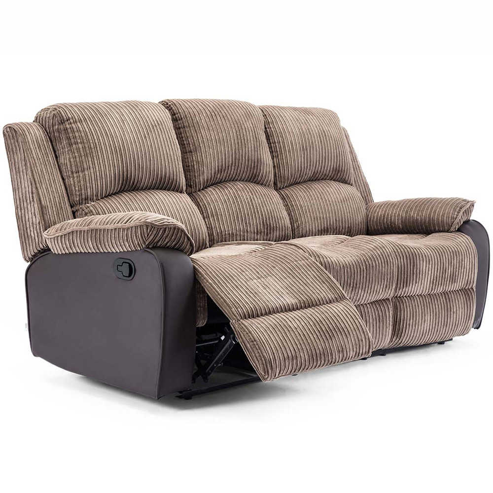 Furniture Online Postana 3 Seater Brown High Back Jumbo Cord Manual Recliner Sofa Image 4