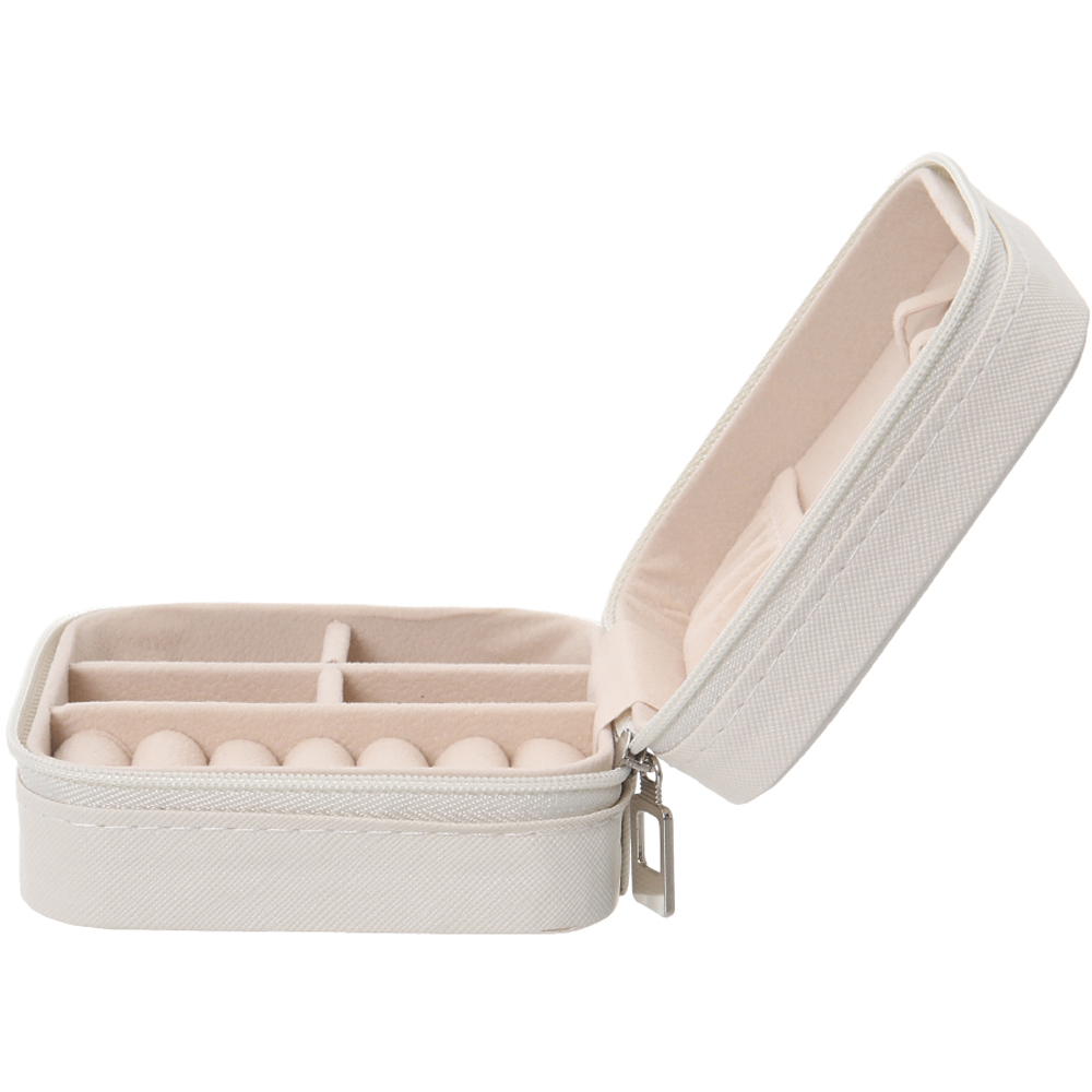 Living and Home White Portable Small Faux Leather Jewellery Case Image 3