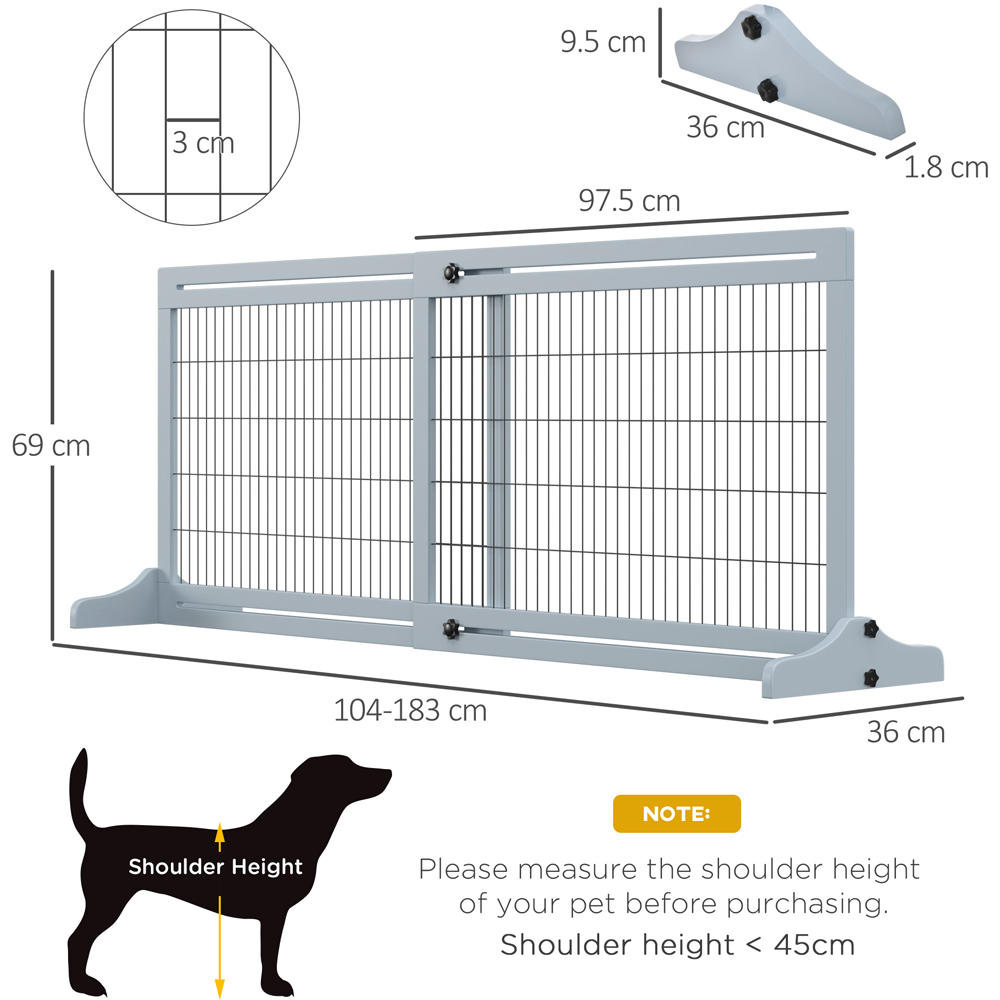 PawHut Grey Adjustable Wooden Doorway Freestanding Pet Safety Gate Image 7