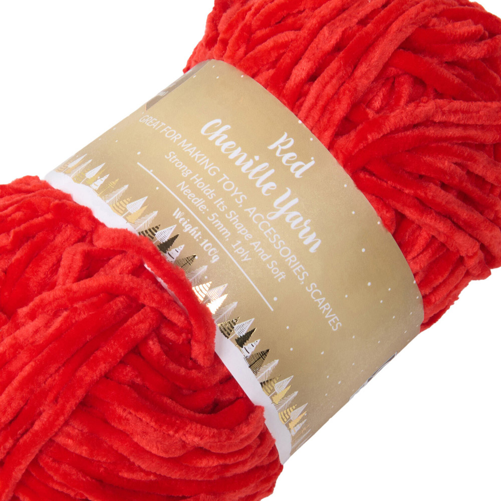 Chunky Chenille Yarn Red Image 4