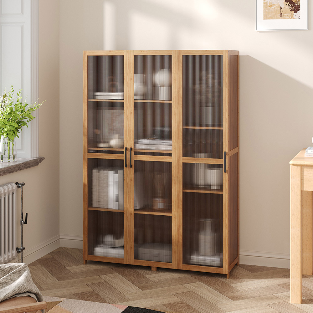 Living and Home 3 Door Brown and Natural Acrylic Storage Cabinet with Adjustable Shelves Image 7