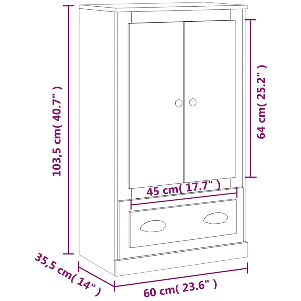 vidaXL 2 Door Single Drawer White Highboard Image 9