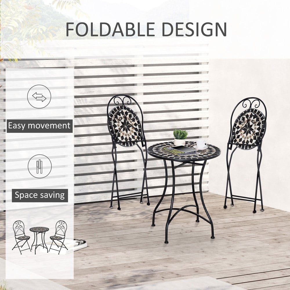 Outsunny Metal 2 Seater Mosaic Top Garden Bistro Set Black Image 5