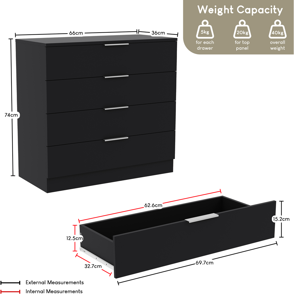 VIDA DESIGNS Trega 4 Drawer Black Bedside Cabinet Image 9