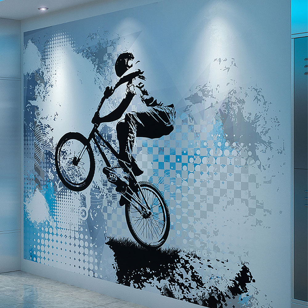 Origin Murals BMX Bikers Blue Wall Mural Image 1