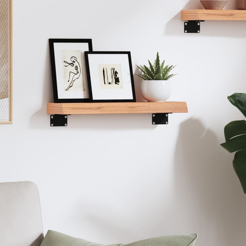 vidaXL 40 x 10 x 4cm Light Brown Treated Solid Oak Wall Shelf Image 2