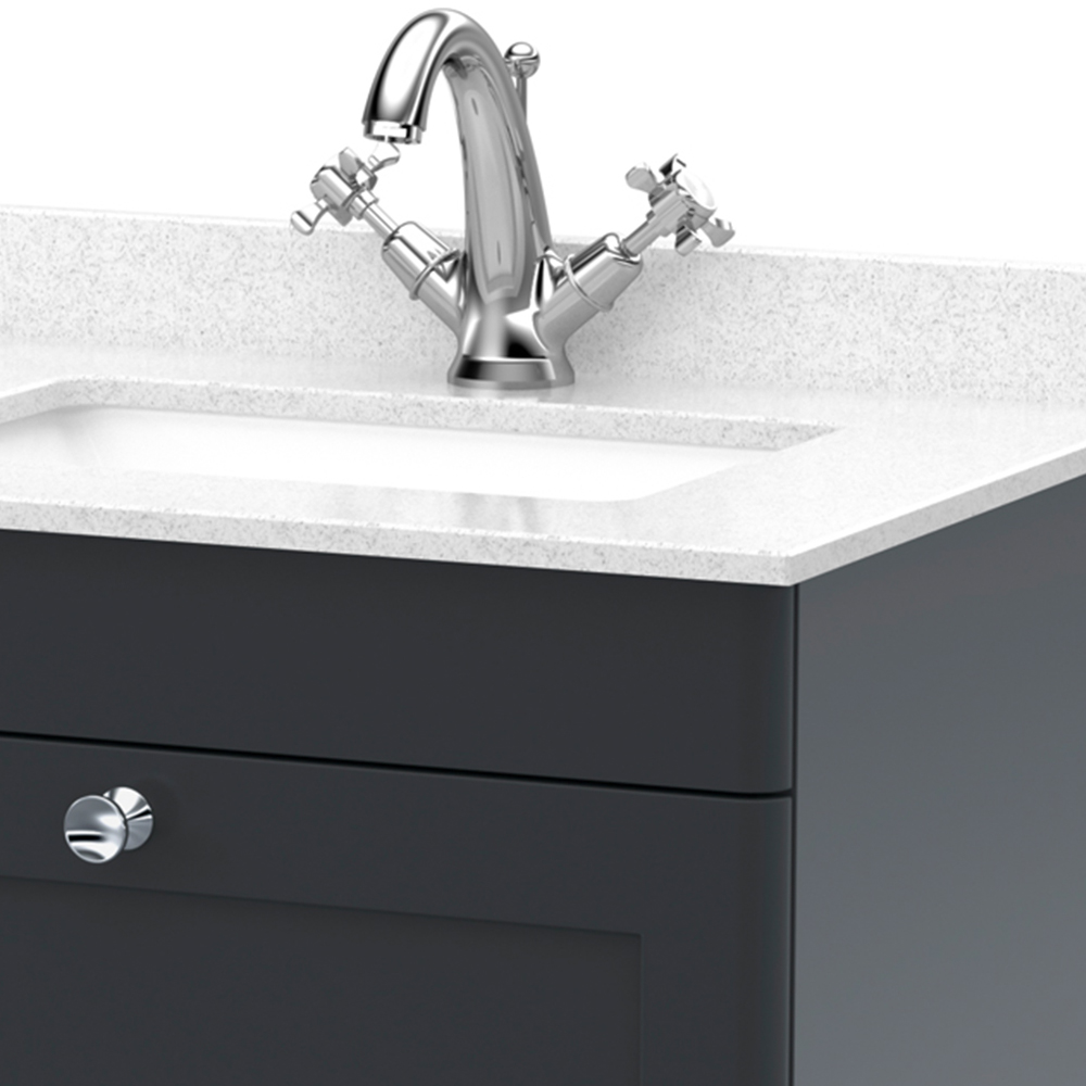 nuie Classique Single Drawer Soft Black Wall Hung Unit and 1 Tap Hole Marble Top Square Basin 600mm Image 2