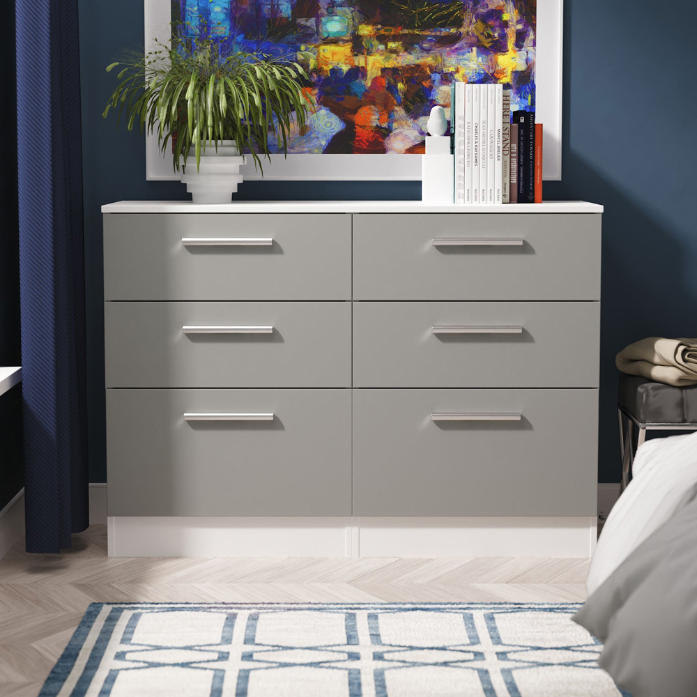 Crowndale Contrast 6 Drawer Dusk Grey and White Wide Chest of Drawers Ready Assembled Image 7