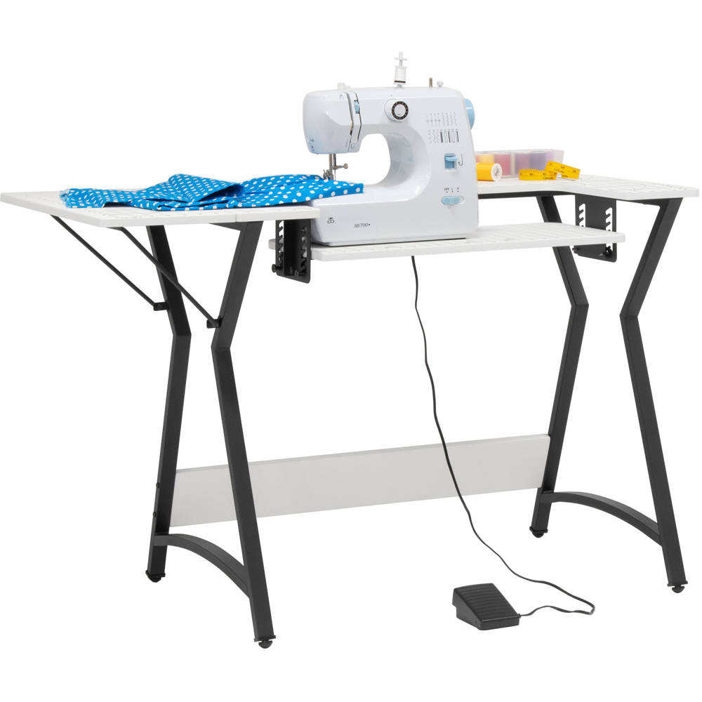 Sewing Online 13298 White and Black Hourglass Sewing Table with Gridded Top Image 2
