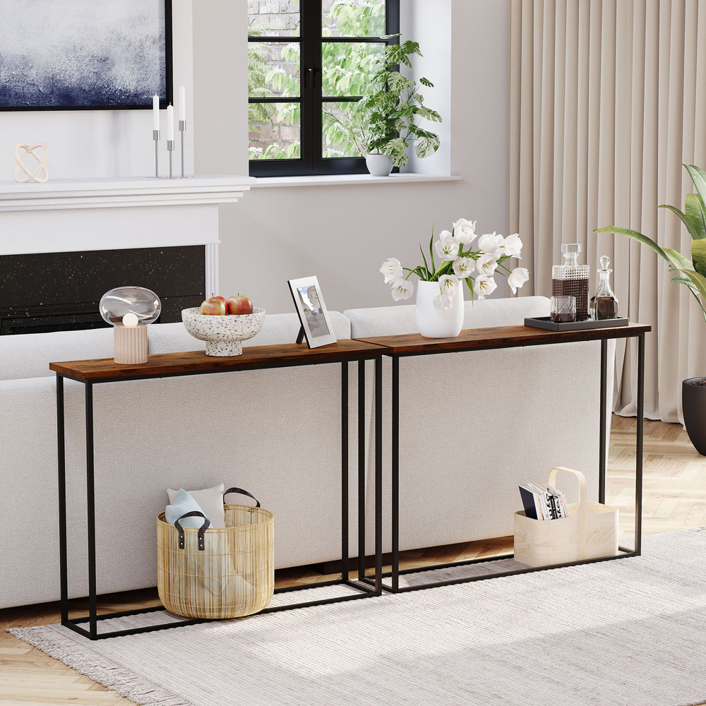 VIDA DESIGNS Rustic Brown and Black Metal Leg Console Table Image 5