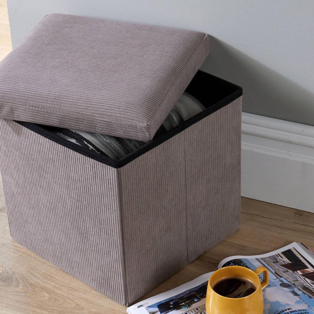 Home Source Grey Corduroy Upholstered Folding Ottoman Image 4