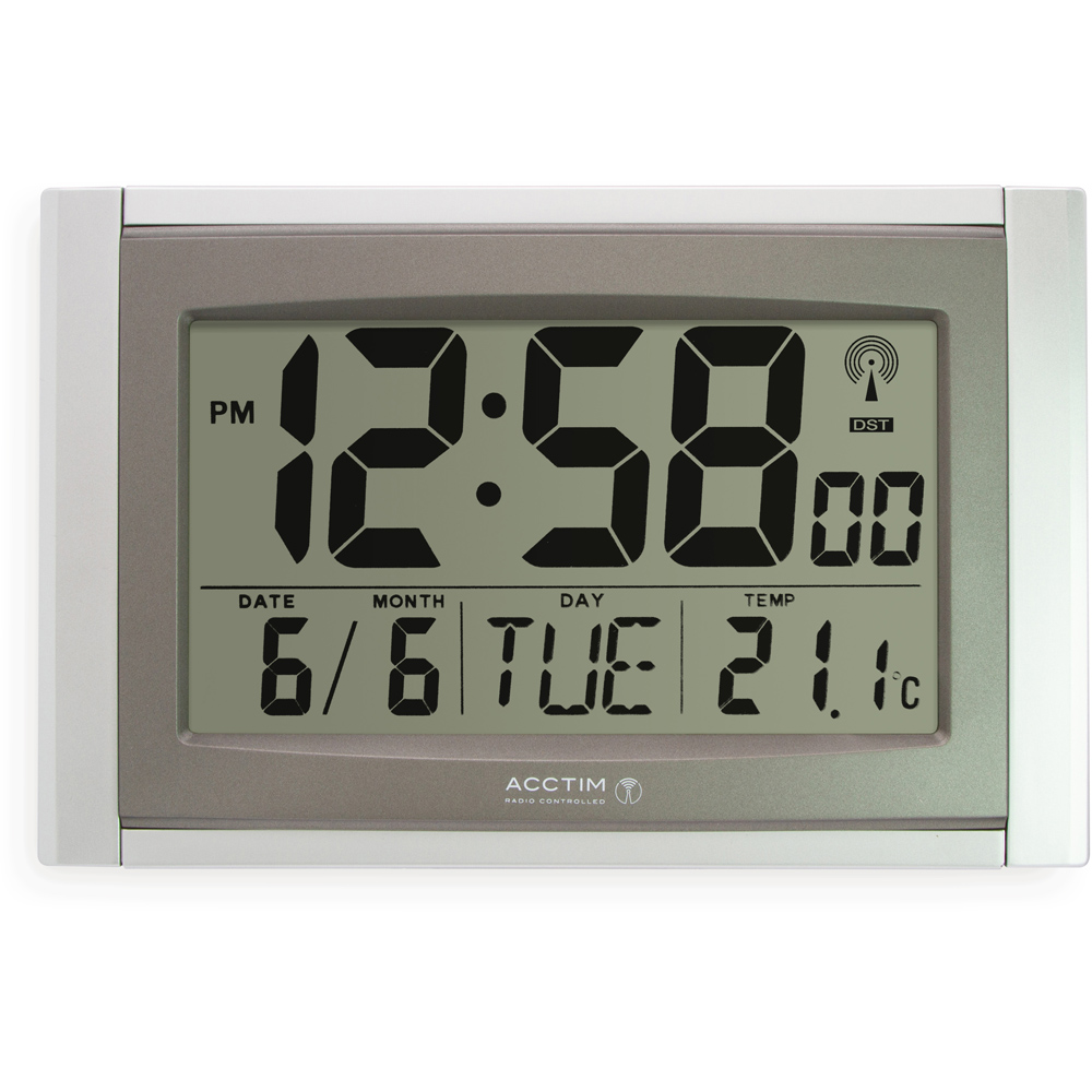 Acctim Stratus Silver Radio-Controlled LCD Smartlite Digital Desk Clock 27cm Image 2