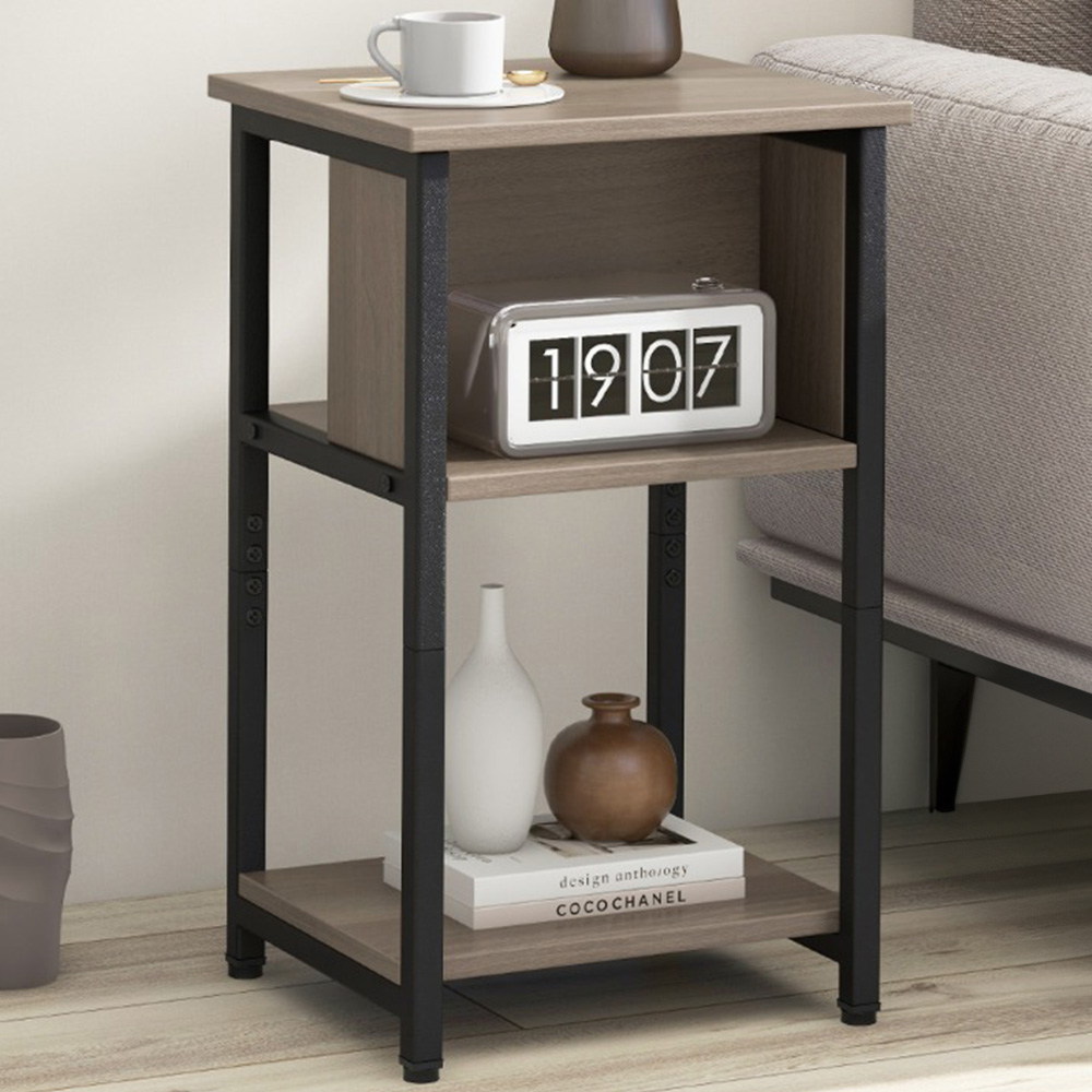 Costway 2 Shelf Grey Narrow Sofa Side Table Set of 2 Image 1