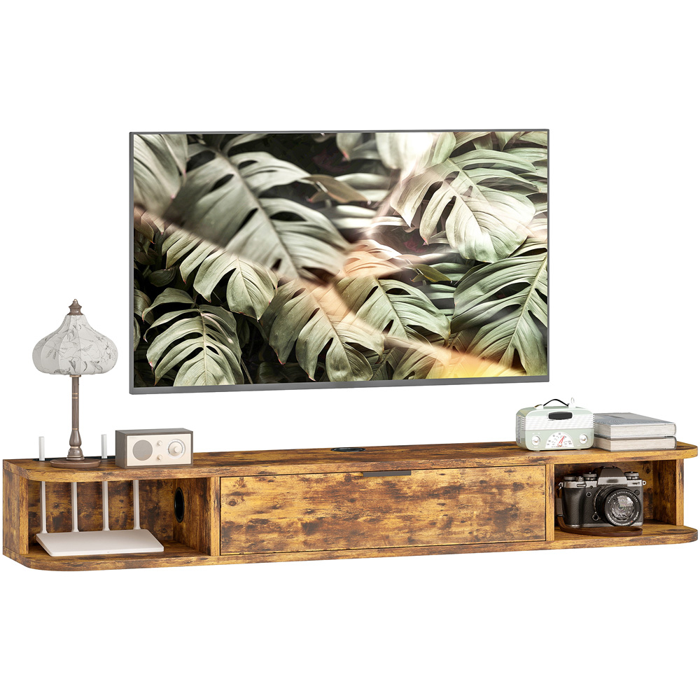 Portland 120cm Single Door 2 Shelf Rustic Brown Floating TV Unit Image 2