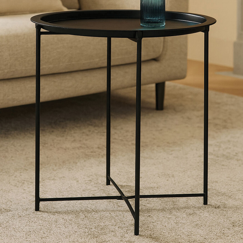 Premier Housewares Black Grey Metal Round Side Table Image 1