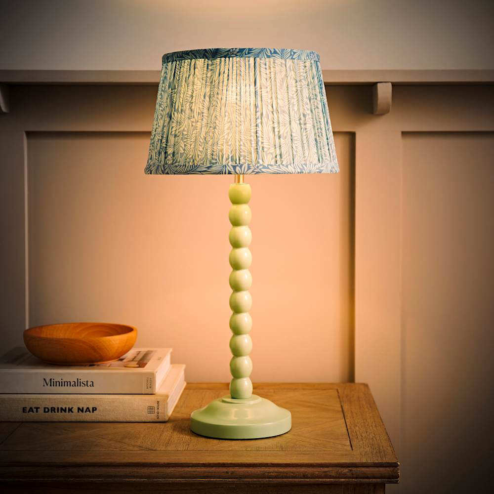 ValueLights Leaf Pleated Shade Pastel Green Bobbin LED Table Lamp with Bulb Image 2