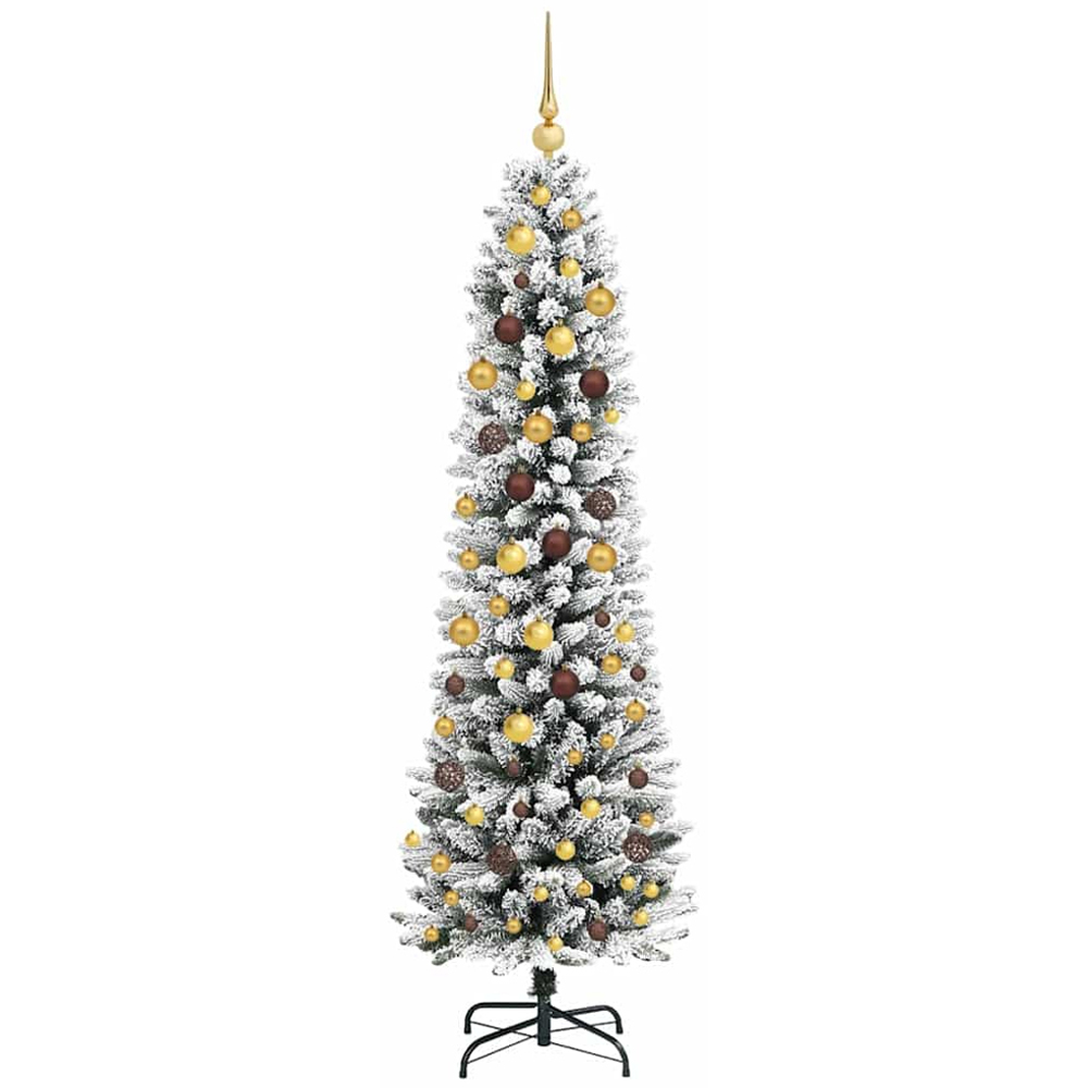 vidaXL Pre-Lit Gold Baubles Artificial Snow Flocked Christmas Tree 7ft Image 4