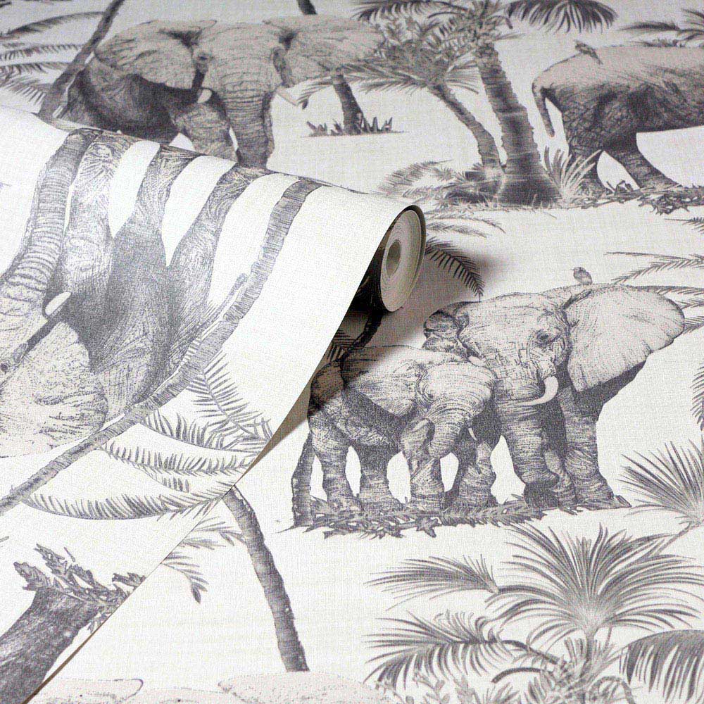Arthouse Safari Elephant Charcoal Wallpaper Image 2