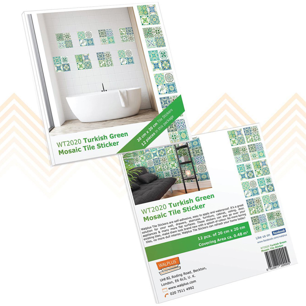 Walplus Turkish Green Mosaic Self Adhesive Tile Sticker 12 Pack Image 5