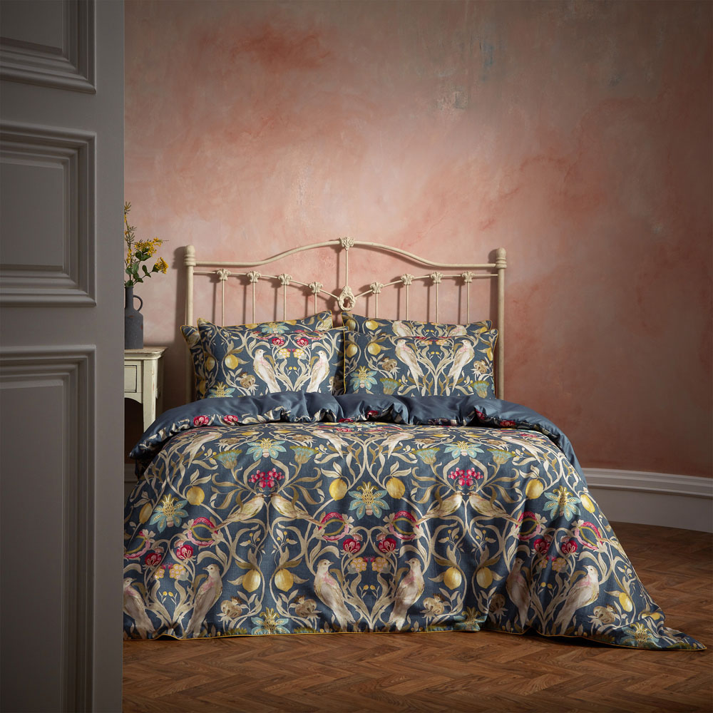 EW by Edinburgh Weavers Liberty Floral Birds Super King Size Navy Cotton Duvet Set Image 5