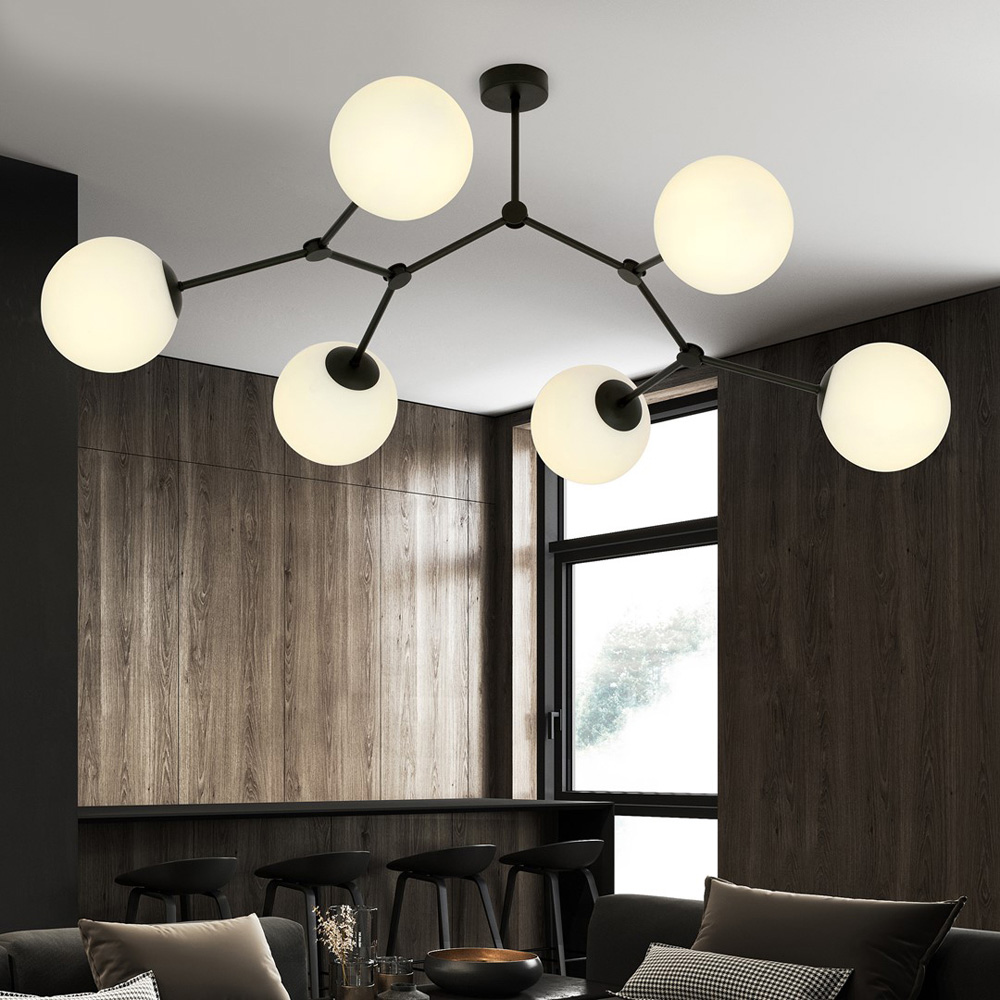 Emibig Space 6 Light White Shade Black E14 Ceiling Light Image 2