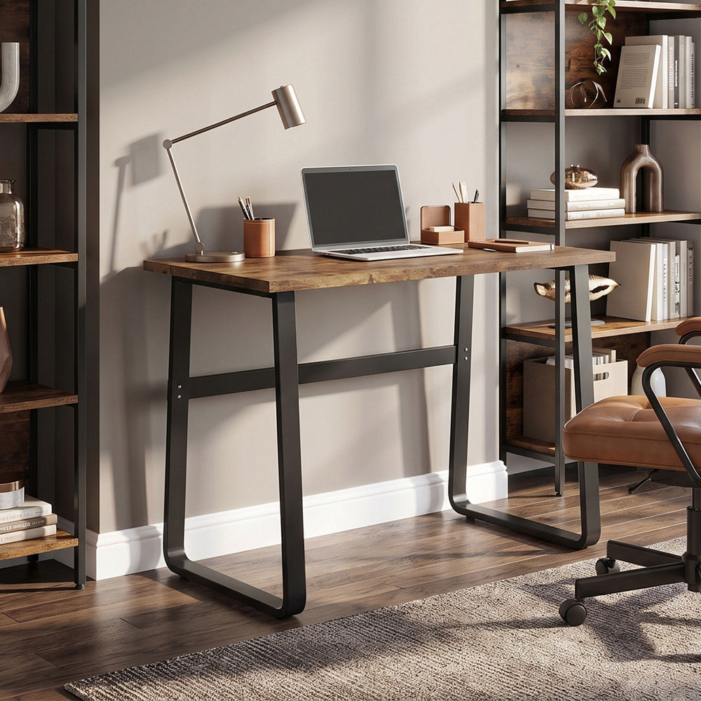 HOMCOM Industrial-Style Writing Desk Rustic Brown and Black Image 2