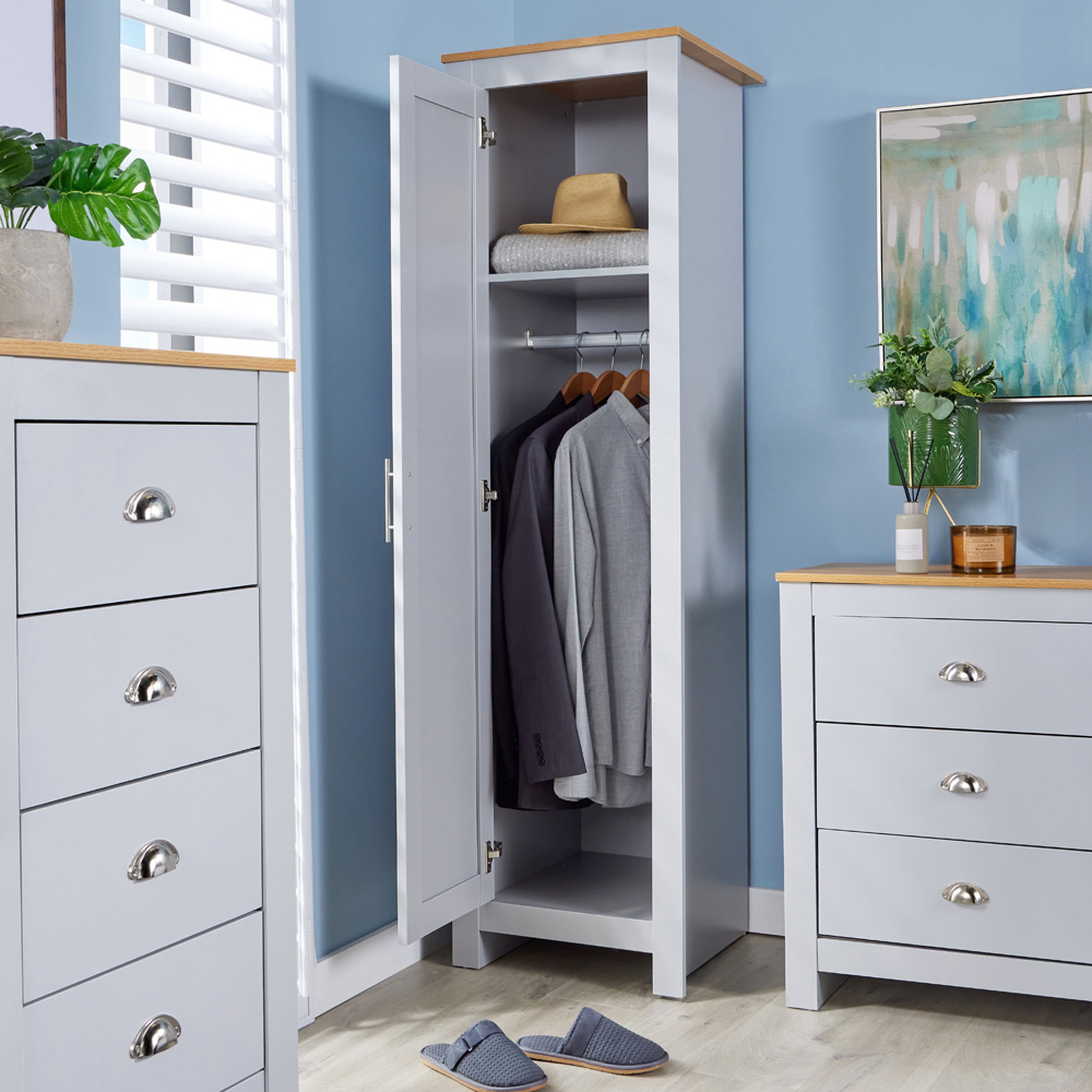 Home Source Camden Single Door Grey Slim Wardrobe Storage Unit Image 6