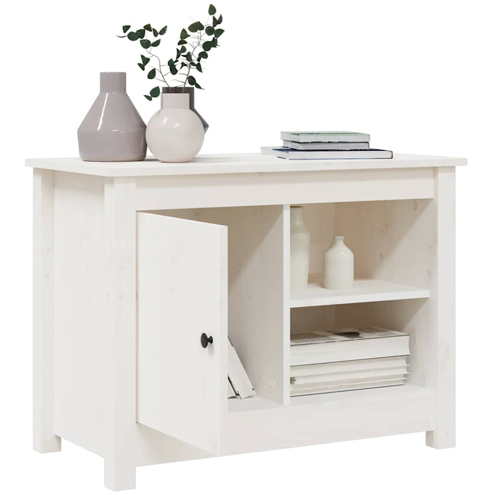 vidaXL Single Door 2 Shelf White Solid Pine Wood TV Cabinet Image 7