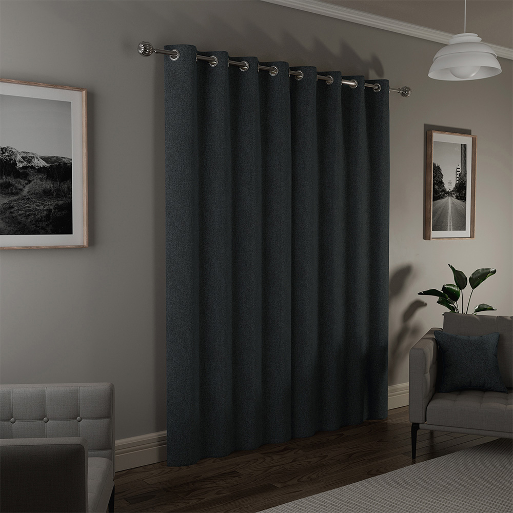 Enhanced Living Austin Blue Plain Thermal Blackout Eyelet Curtains 229 x 229cm Image 2