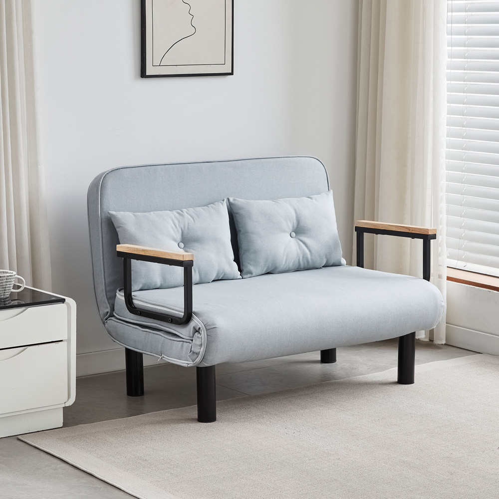 2 Seater Light Grey 4-in-1 Foldable Sofa Bed with Adjustable Backrest and Large Cushion Image 2