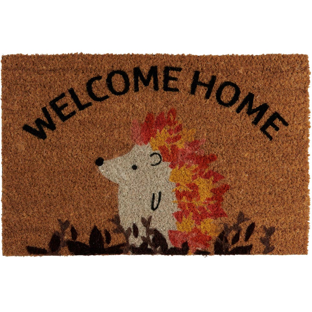 Wilko Welcome Home Hedgehog Autumn Stencilled Coir Mat 38 x 58cm Image 1