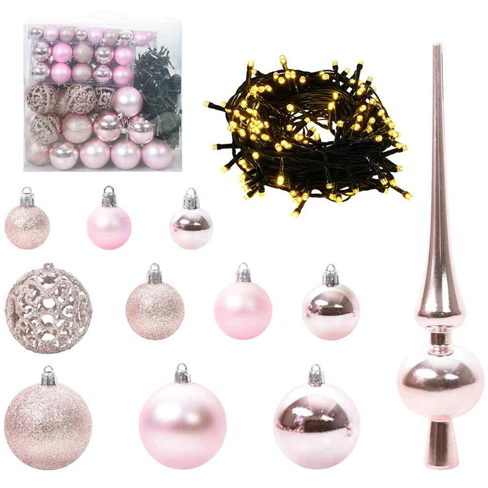 vidaXL Pre-Lit Pink Baubles Green Artificial Snow Tipped Christmas Tree 7ft Image 3