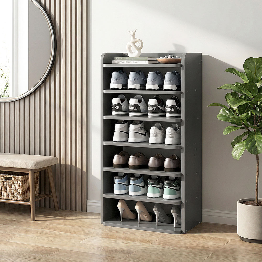Living and Home 7 Shelf Black Wide Shoe Rack with Raised Guardrail Image 7