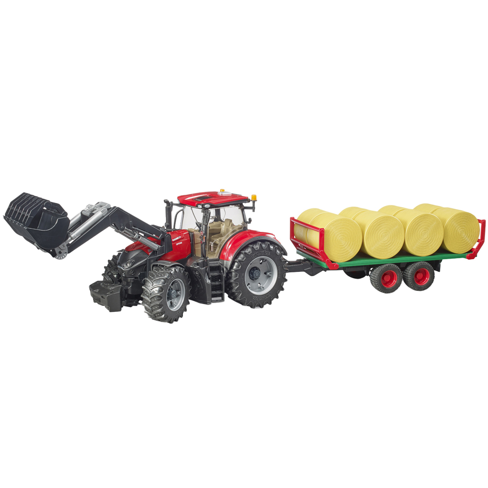 Bruder Case IH Optum 300CVX Tractor with Front Loader Bale Trailer and 8 Bales Image 1