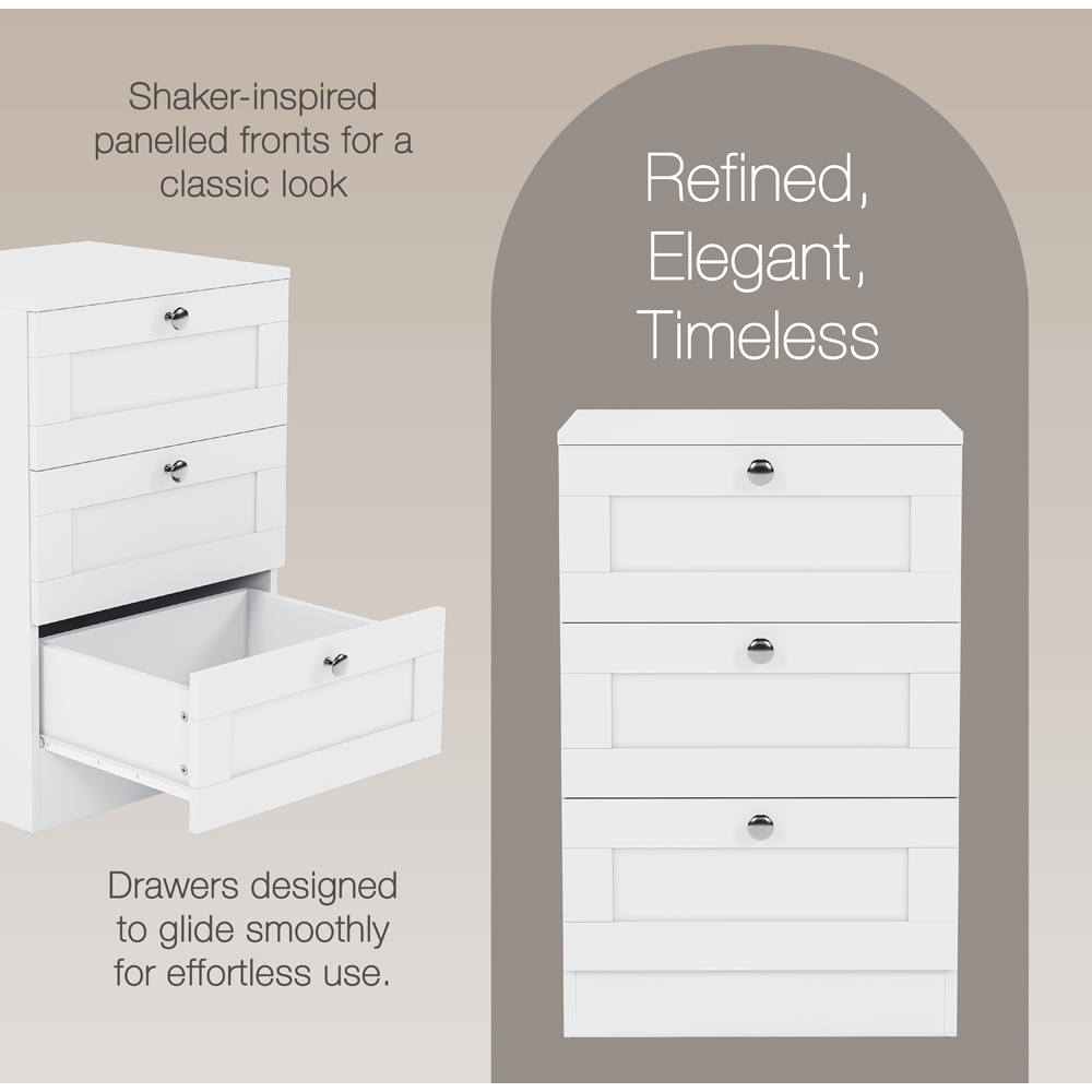 VIDA DESIGNS Altino 3 Drawer White Shaker-Style Bedside Chest Image 7